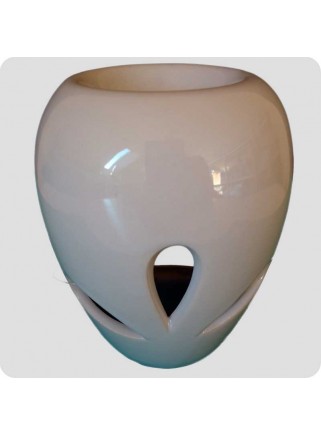 Aromalampe hvid keramik med bladformede udskæringer